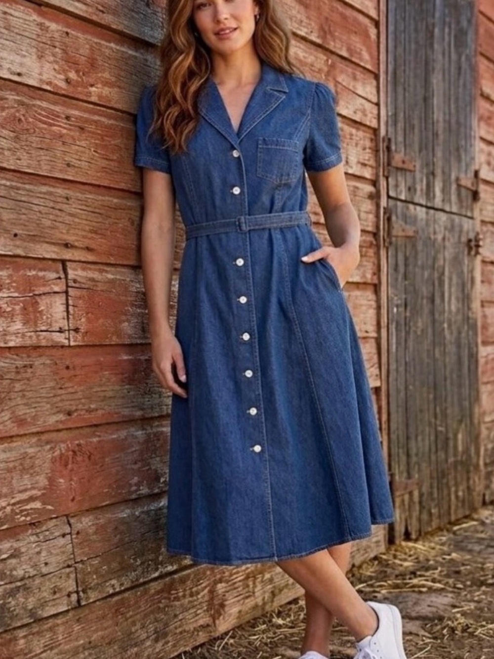 NWT Ralph Lauren Blue Denim Button-Front Midi Dress with Belt in Indigo, size 0